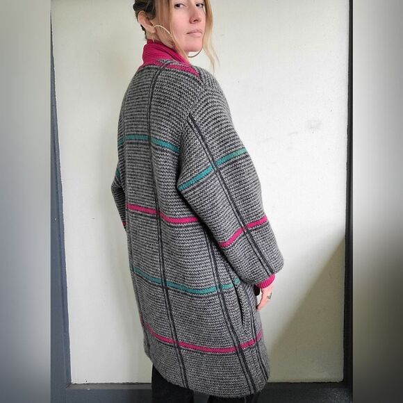 The Sandra 90s Vintage Grid Wool Zip Up Sweater L - Picture 13 of 16